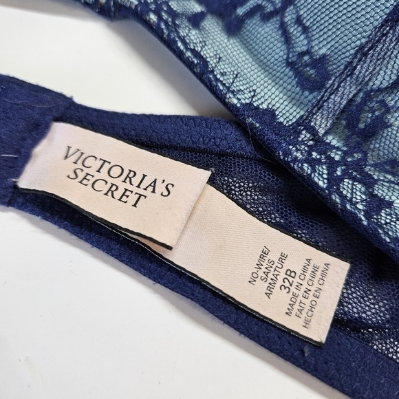 Victoria's Secret Blue Lace Overlay No Wire Molded Cup Convertible Bra 32B - Picture 3 of 4